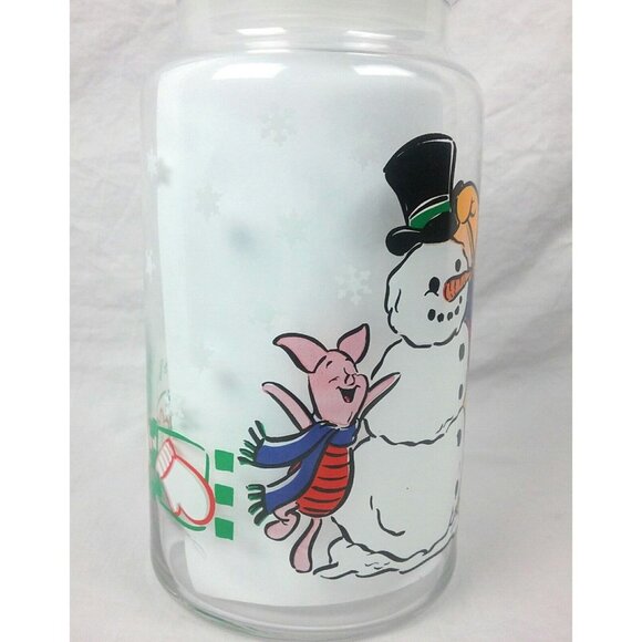 Winnie The Pooh Glass Jar With Lid Featuring Snowman & Piglet Winter Candy - Picture 3 of 7